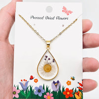 Pressed Flowers Teardrop Necklaces