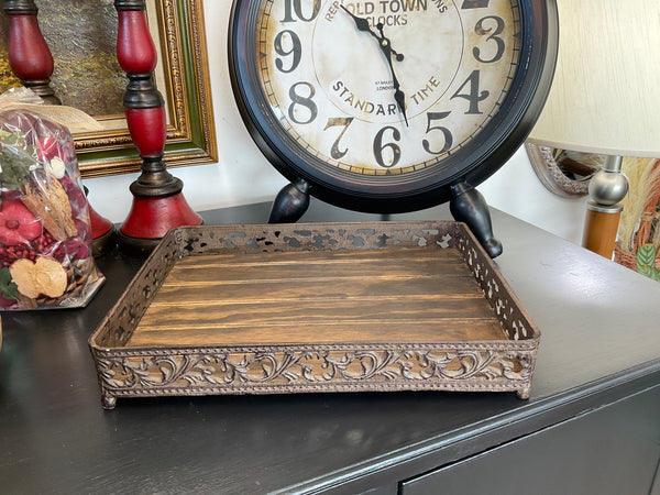 Brown Metal Wood Tray