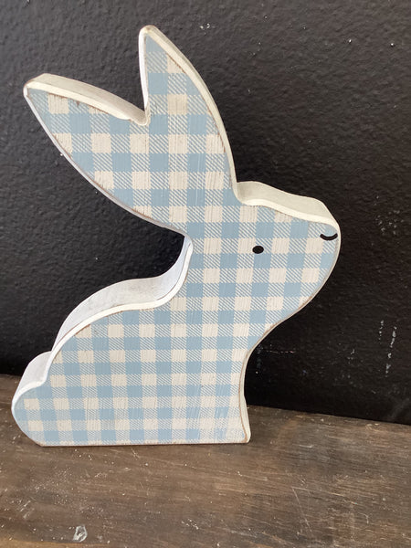 Blue checked Bunny shelf sitter