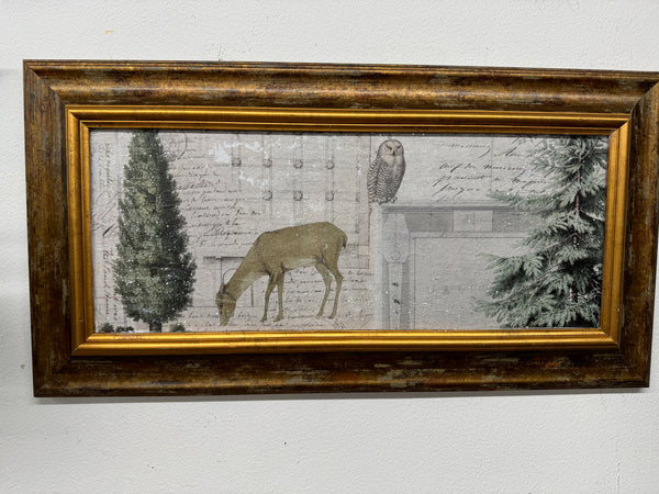 Deer & Trees Decoupaged Picture gold frame