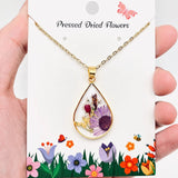 Pressed Flowers Teardrop Necklaces