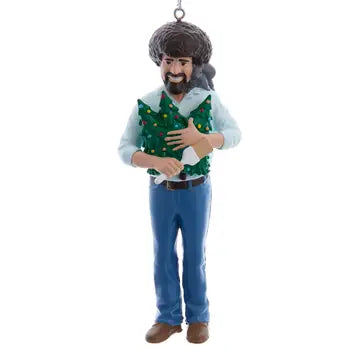 Bob Ross with Peapod the squirrel ornament