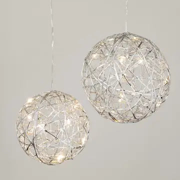 Lighted silver hanging globes ornament